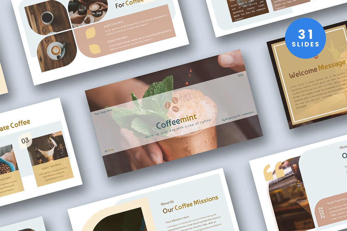 Template Powerpoint - Coffee Mint yang Modern dan Kreatif
