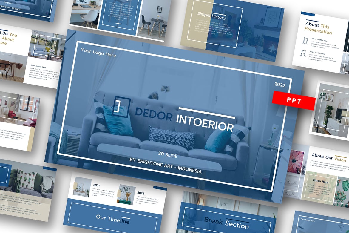 Template Powerpoint Dedor Interior yang Modern dan Kreatif