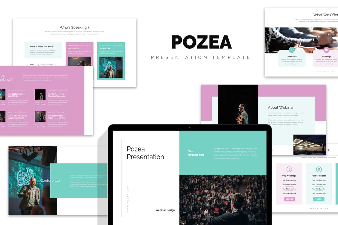 Template PowerPoint Pozea untuk Webinar, Seminar & Konferensi