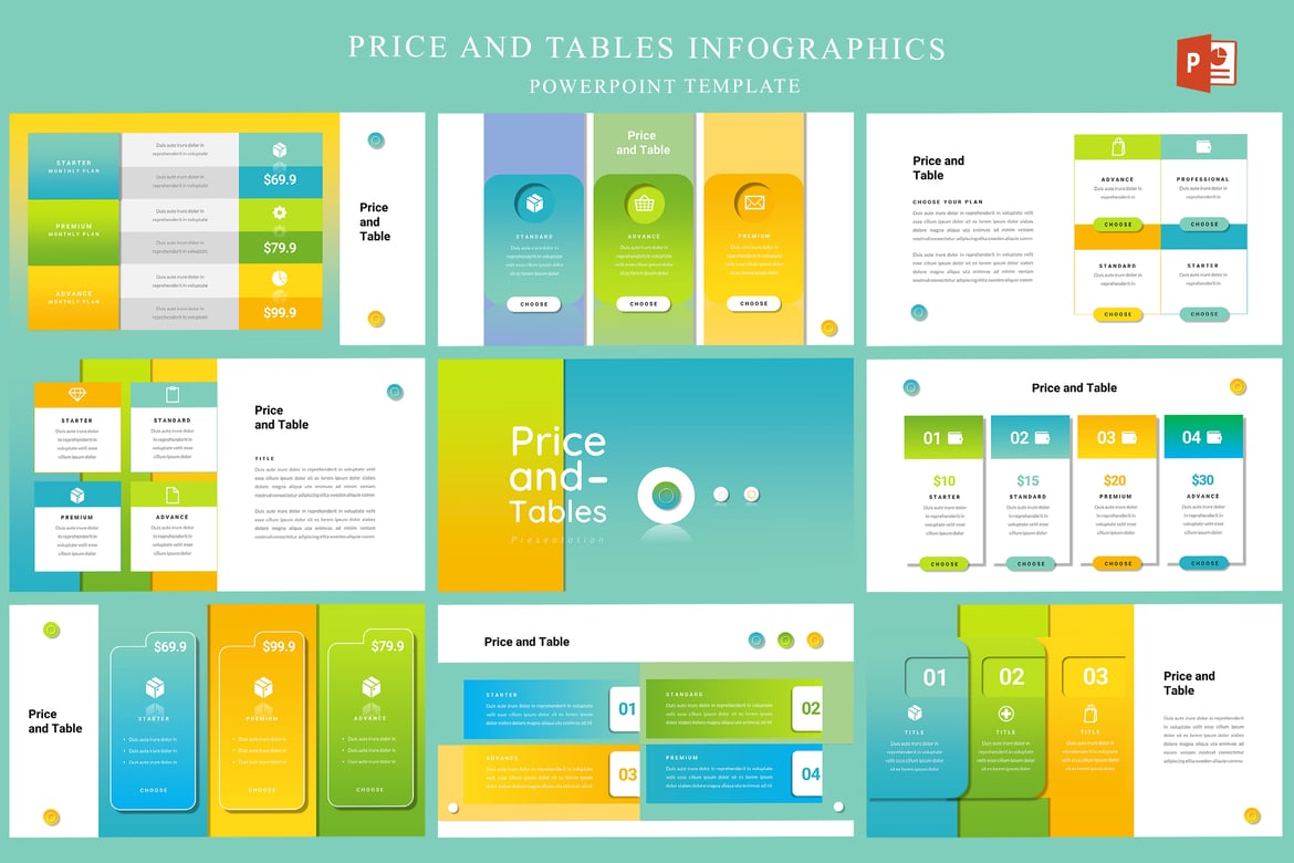 Template PowerPoint Infografis Harga dan Tabel yang Menarik