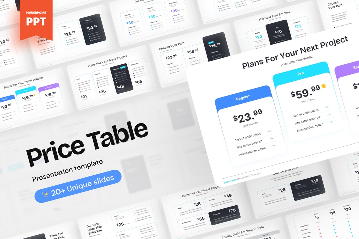 Template Presentasi PowerPoint Tabel Harga yang Menarik