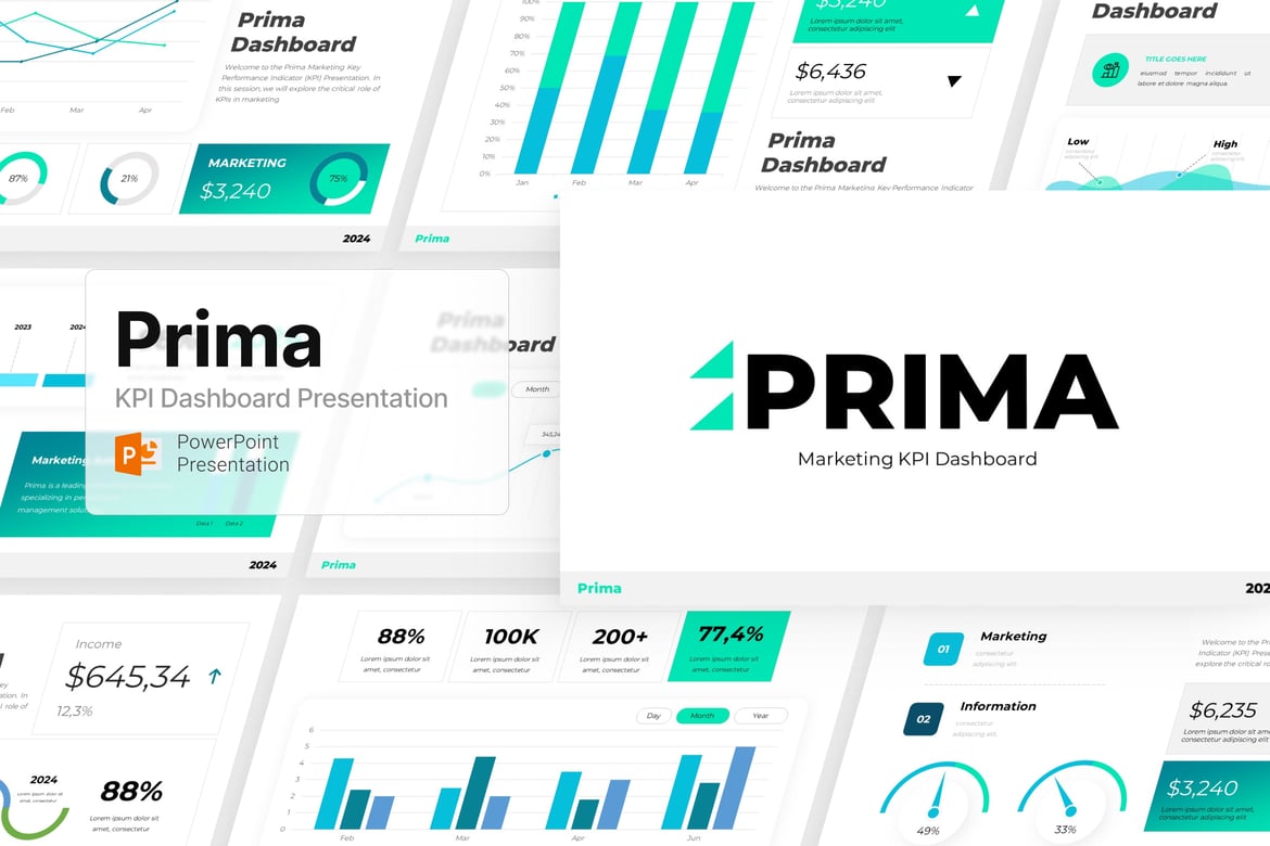 Template PowerPoint KPI Marketing Prima - Presentasi Profesional Anda