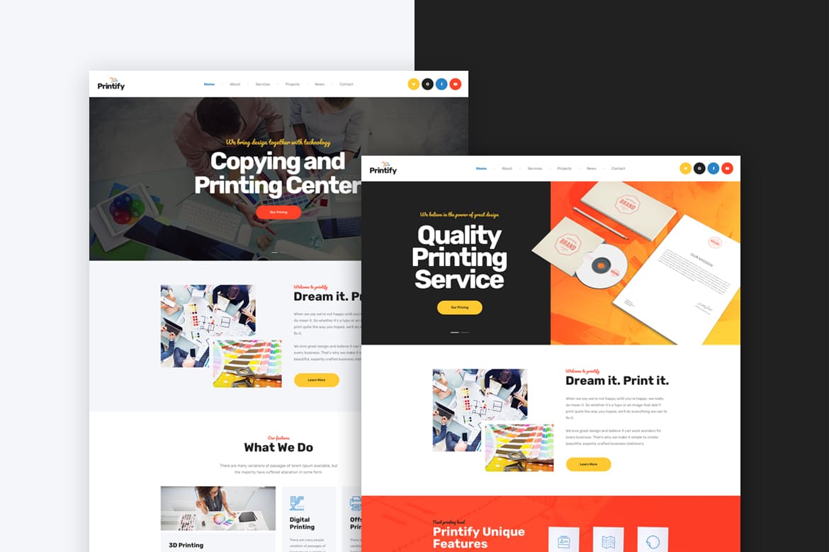 Printify - Template Website untuk Pusat Percetakan dan Penyalinan