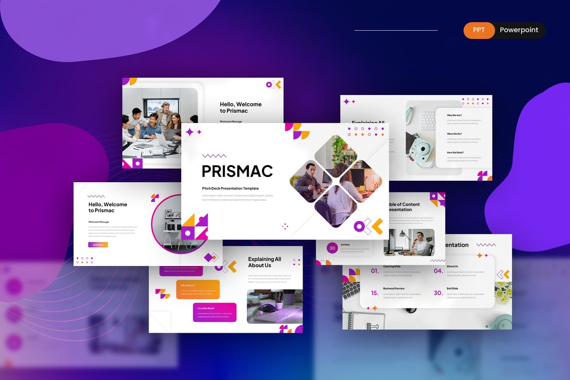 Prismac - Template Presentasi Pitch Deck Kreatif untuk PowerPoint