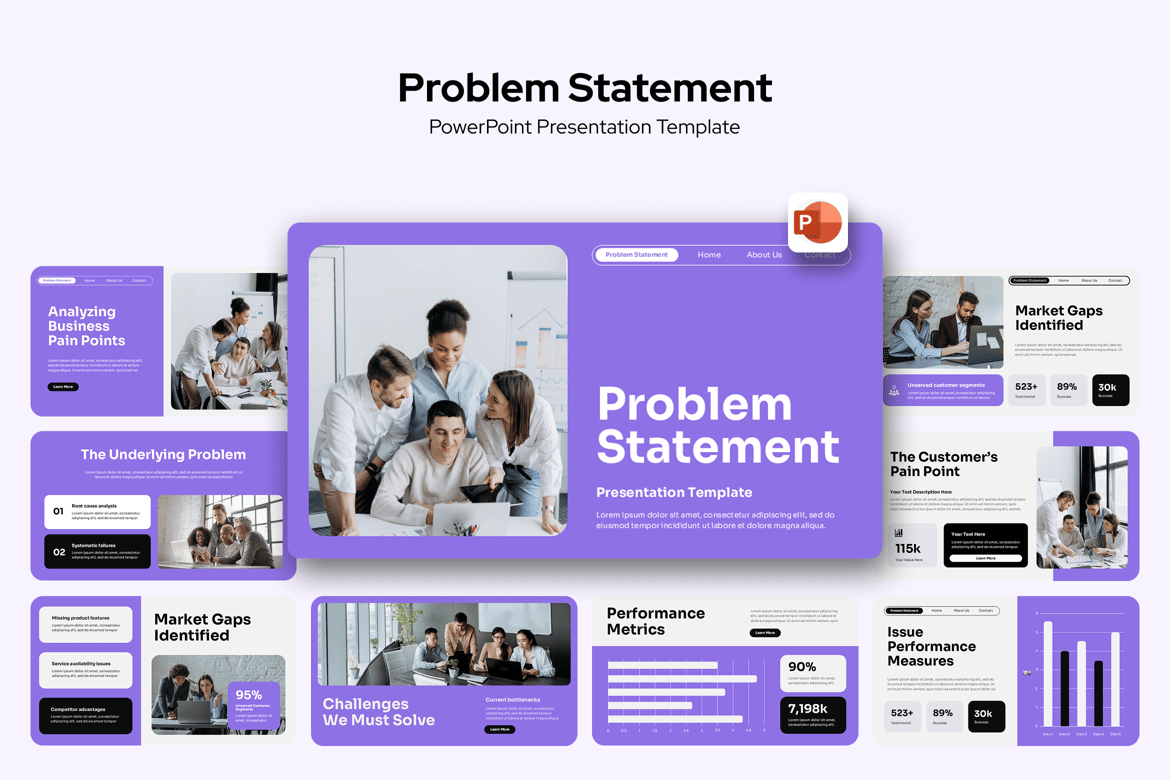 Template PowerPoint Pernyataan Masalah untuk Solusi Bisnis
