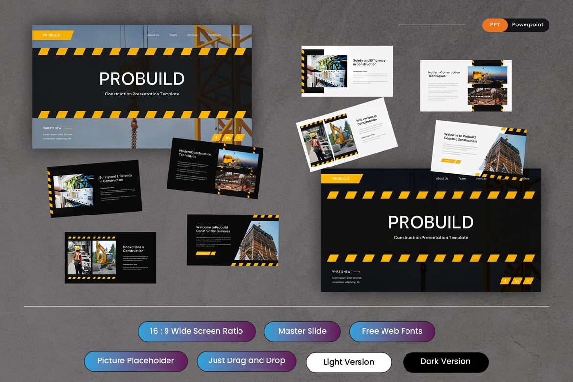 Probuild - Template PowerPoint Konstruksi yang Menarik