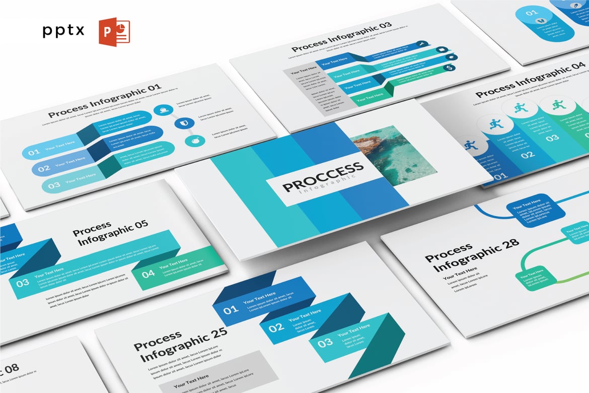 Template Presentasi PowerPoint Modern - Infografik Proses V607