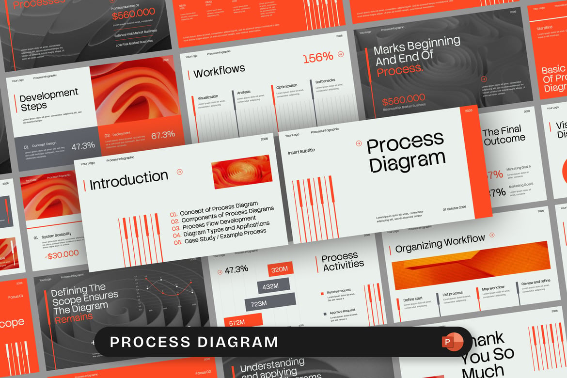 Template Presentasi PowerPoint Diagram Proses yang Menarik