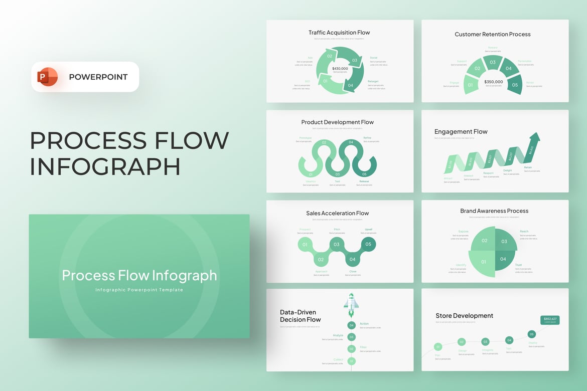 Template Presentasi PowerPoint Infografis Alur Proses yang Modern dan Menarik