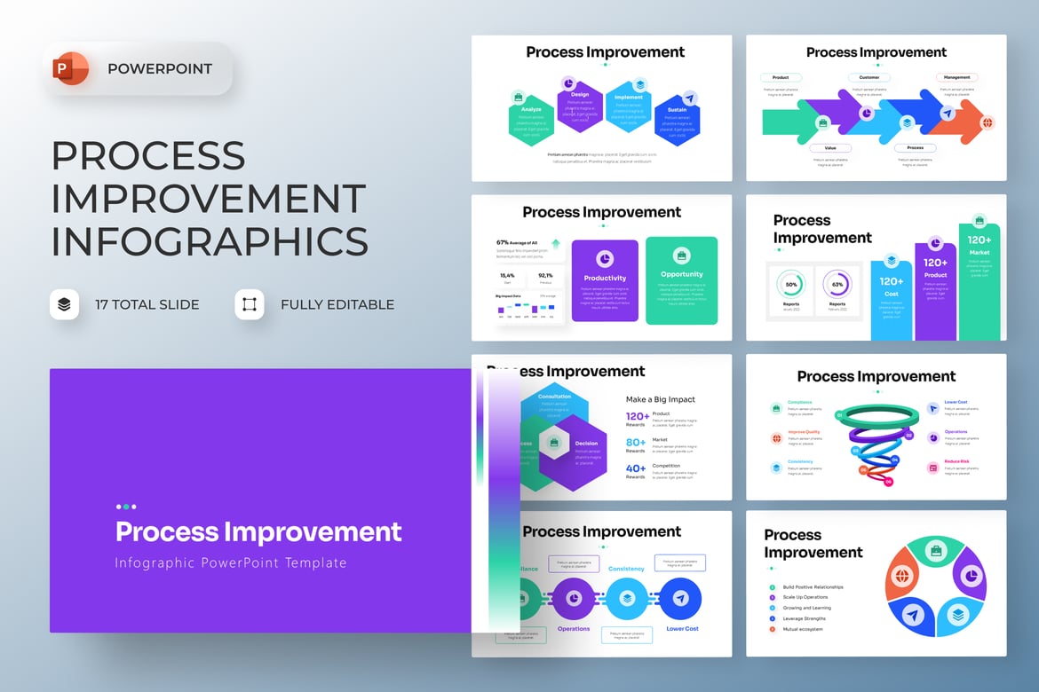 Template Presentasi PowerPoint Infografis untuk Peningkatan Proses