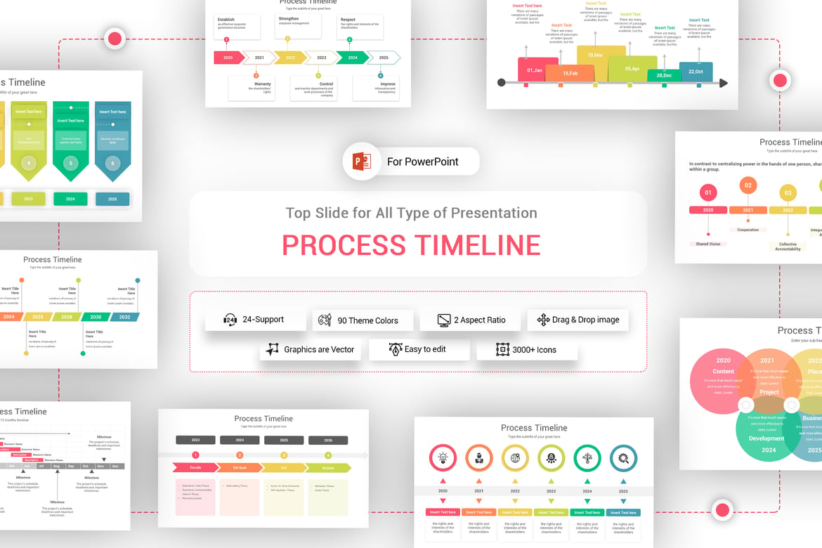 Template PowerPoint Garis Waktu Proses yang Menarik