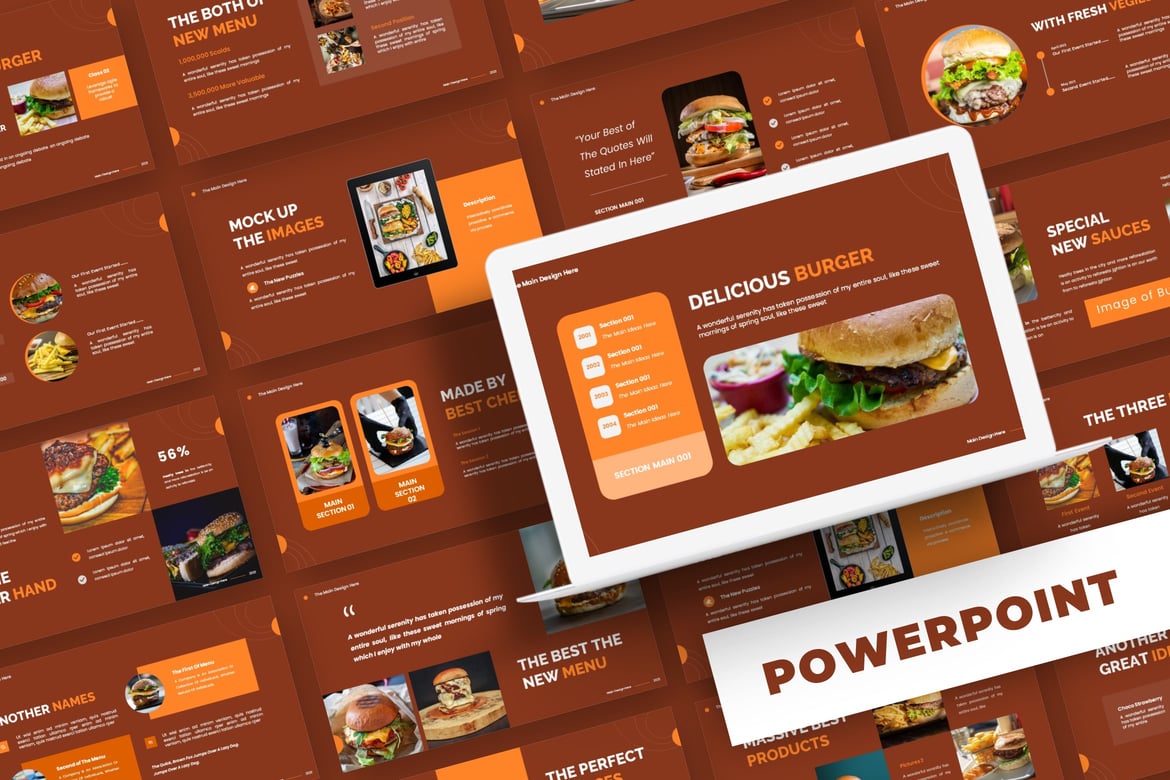 Template Presentasi Powerpoint Burger - Pilihan Warna Menarik untuk Bisnis Anda