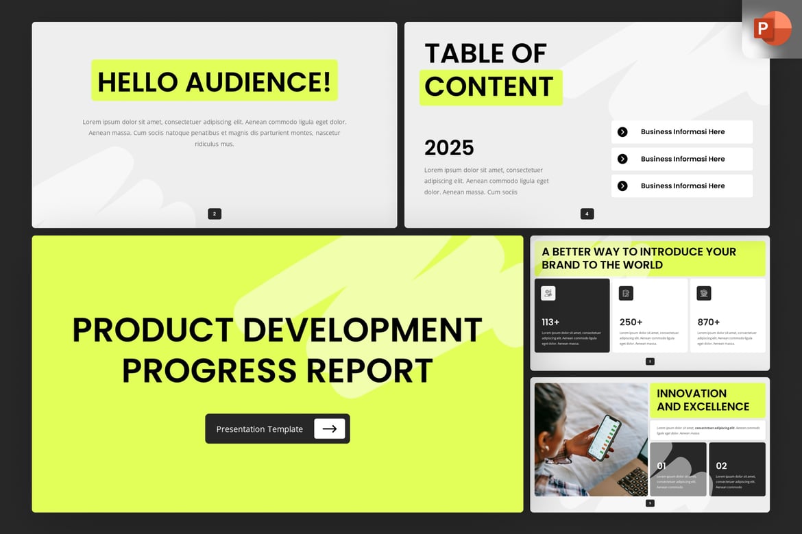 Template PowerPoint Laporan Kemajuan Pengembangan Produk yang Modern