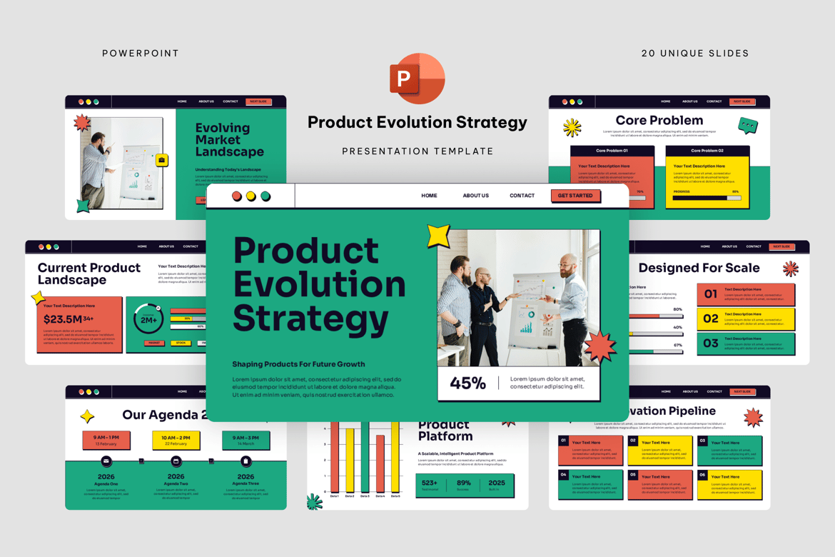 Template Presentasi Powerpoint Strategi Evolusi Produk yang Menarik