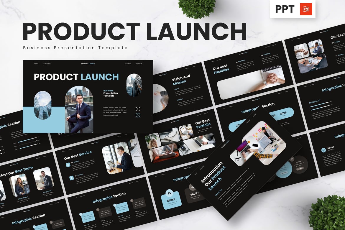 Template PowerPoint Peluncuran Produk Bisnis yang Menarik