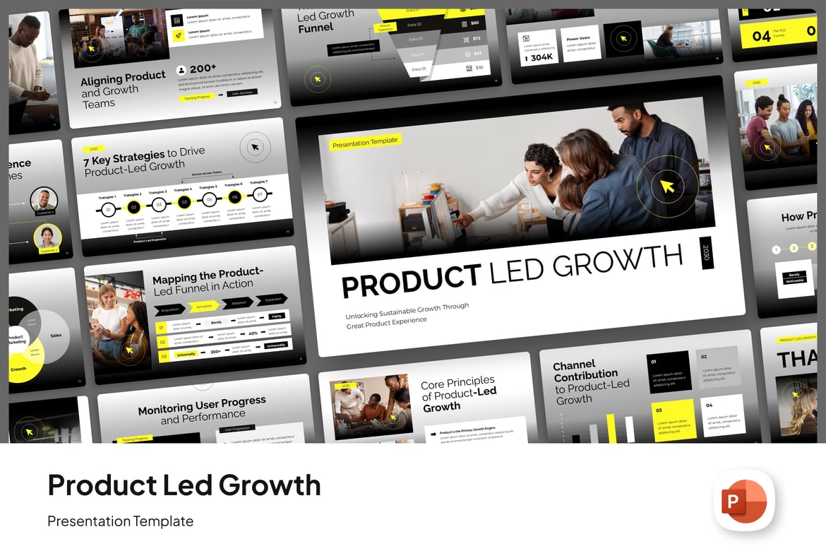 Template PowerPoint Pertumbuhan Berbasis Produk yang Menarik