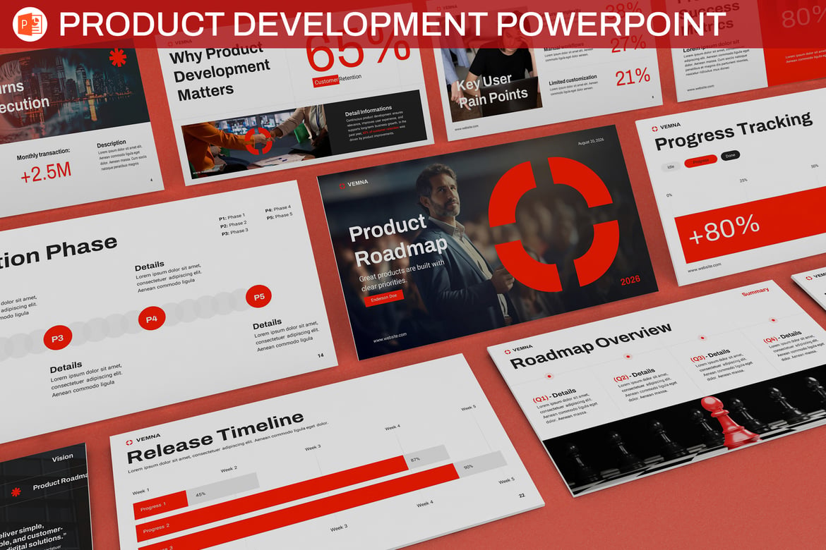 Template PowerPoint untuk Pengembangan Peta Jalan Produk yang Inspiratif