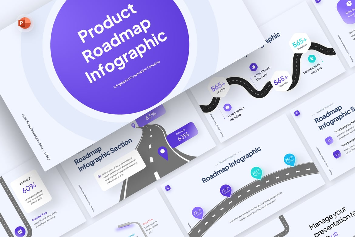 Template PowerPoint Infografis Roadmap Produk yang Menarik