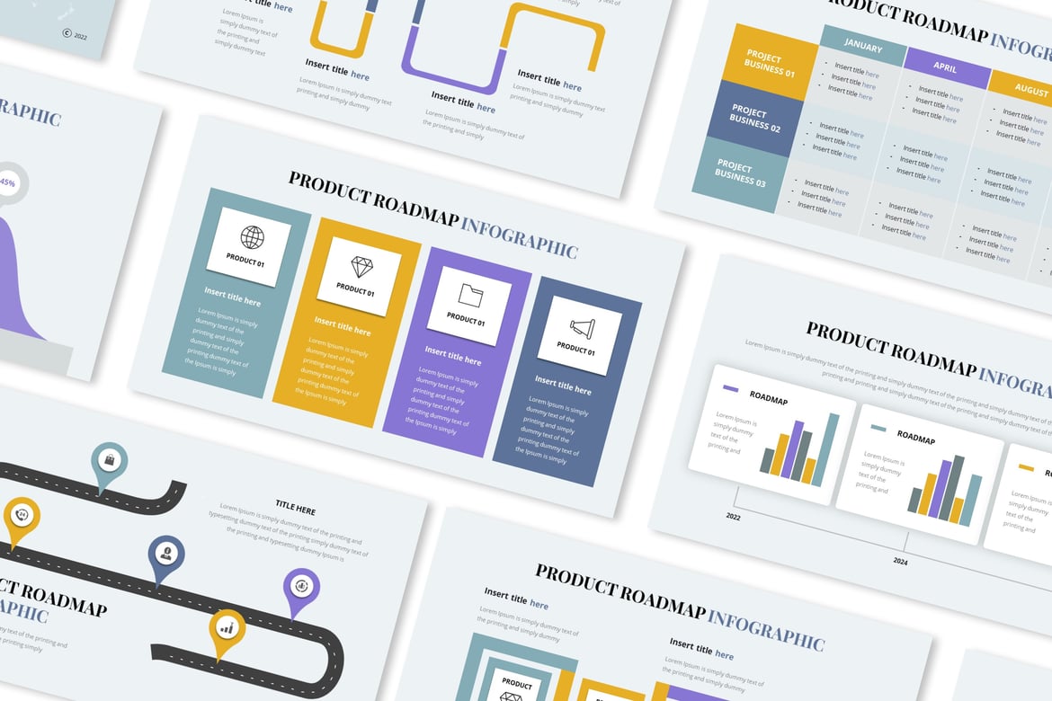 Template PowerPoint Infografis Peta Jalan Produk yang Menarik