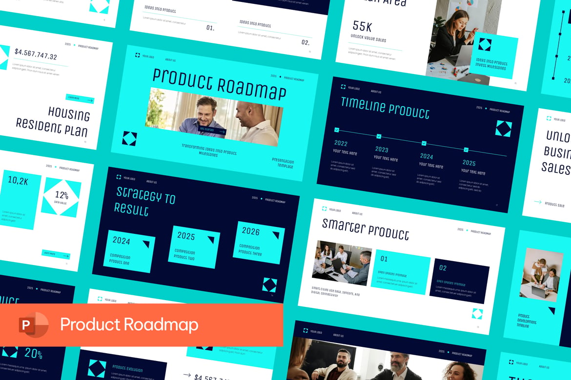 Template Presentasi PowerPoint Peta Produk yang Menarik