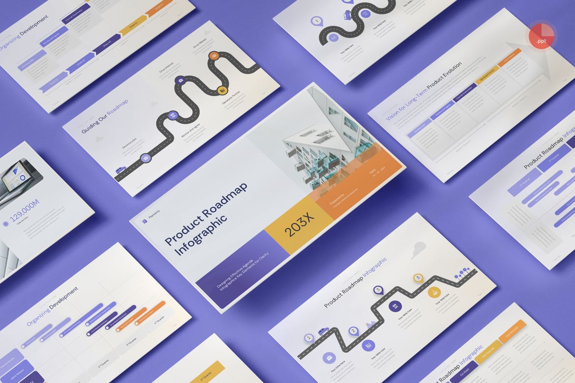 Template PowerPoint Roadmap Produk yang Menarik