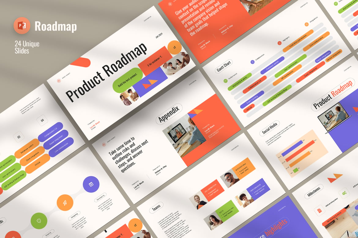 Template PowerPoint Presentasi Peta Jalan Produk yang Menarik