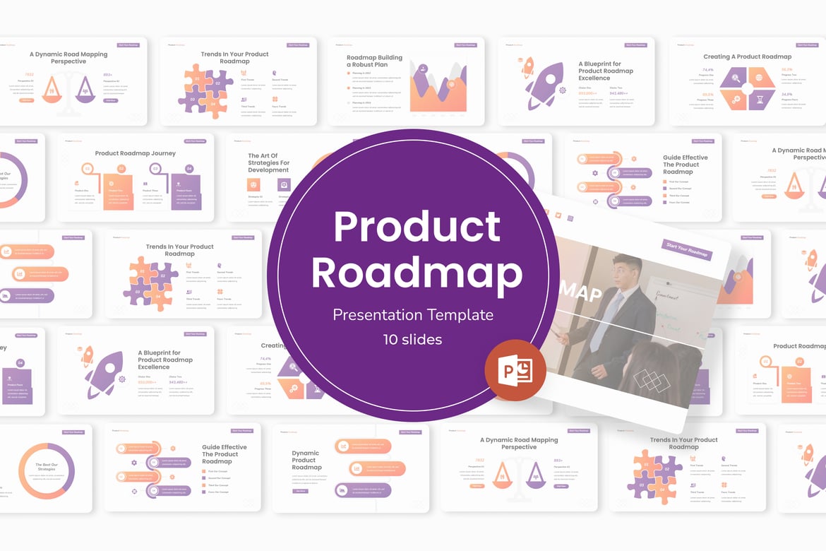 Template PowerPoint Peta Jalan Produk yang Menarik