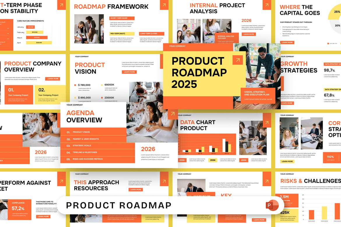 Template Presentasi PowerPoint Peta Produk yang Modern dan Profesional