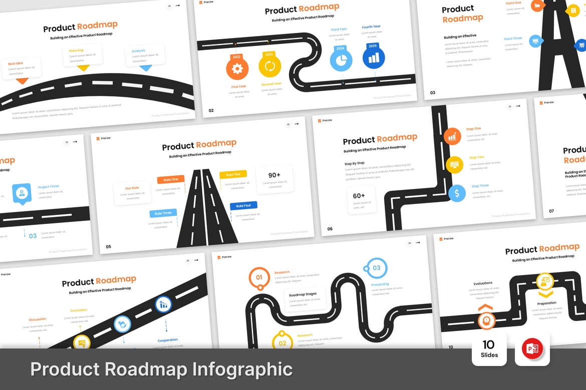 Template PowerPoint Peta Jalan Produk yang Menarik dan Profesional