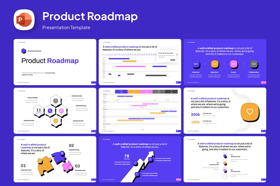 Template PowerPoint Peta Jalan Produk yang Menarik