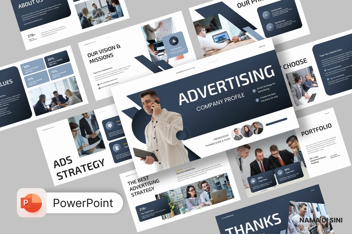 Template Presentasi PowerPoint untuk Agensi Periklanan Profesional