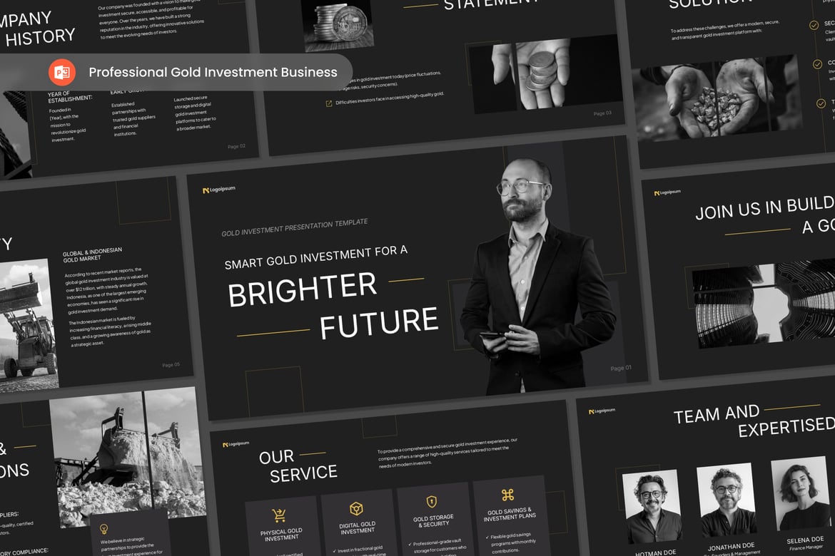 Template PowerPoint Investasi Emas Profesional yang Menarik
