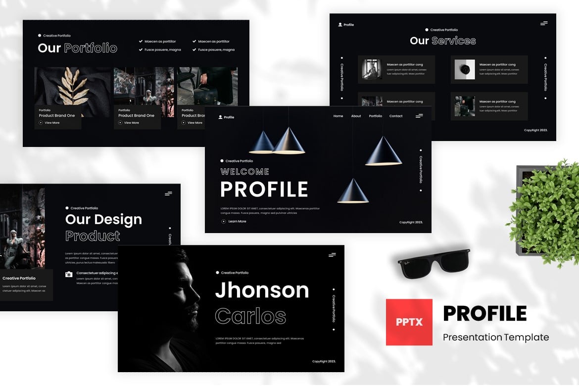 Template Powerpoint Portfolio Kreatif - Profile yang Menarik
