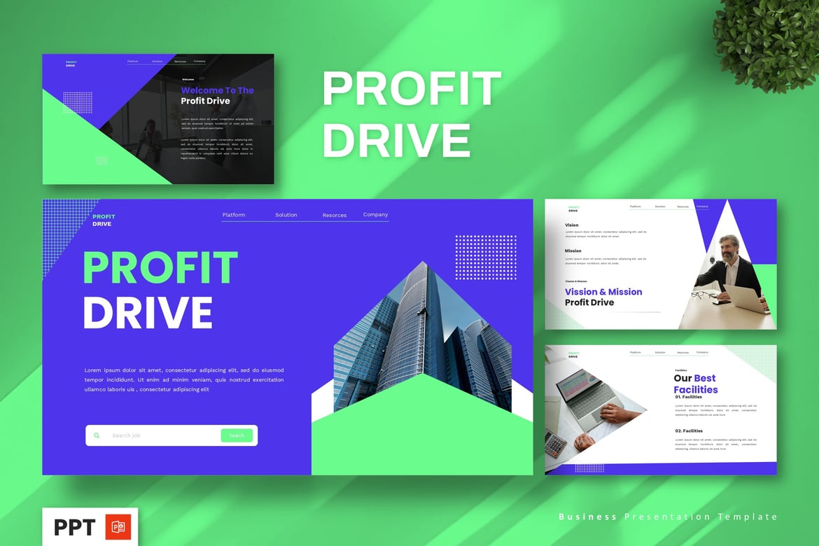 Template Presentasi Bisnis Profit Drive - PowerPoint yang Menarik