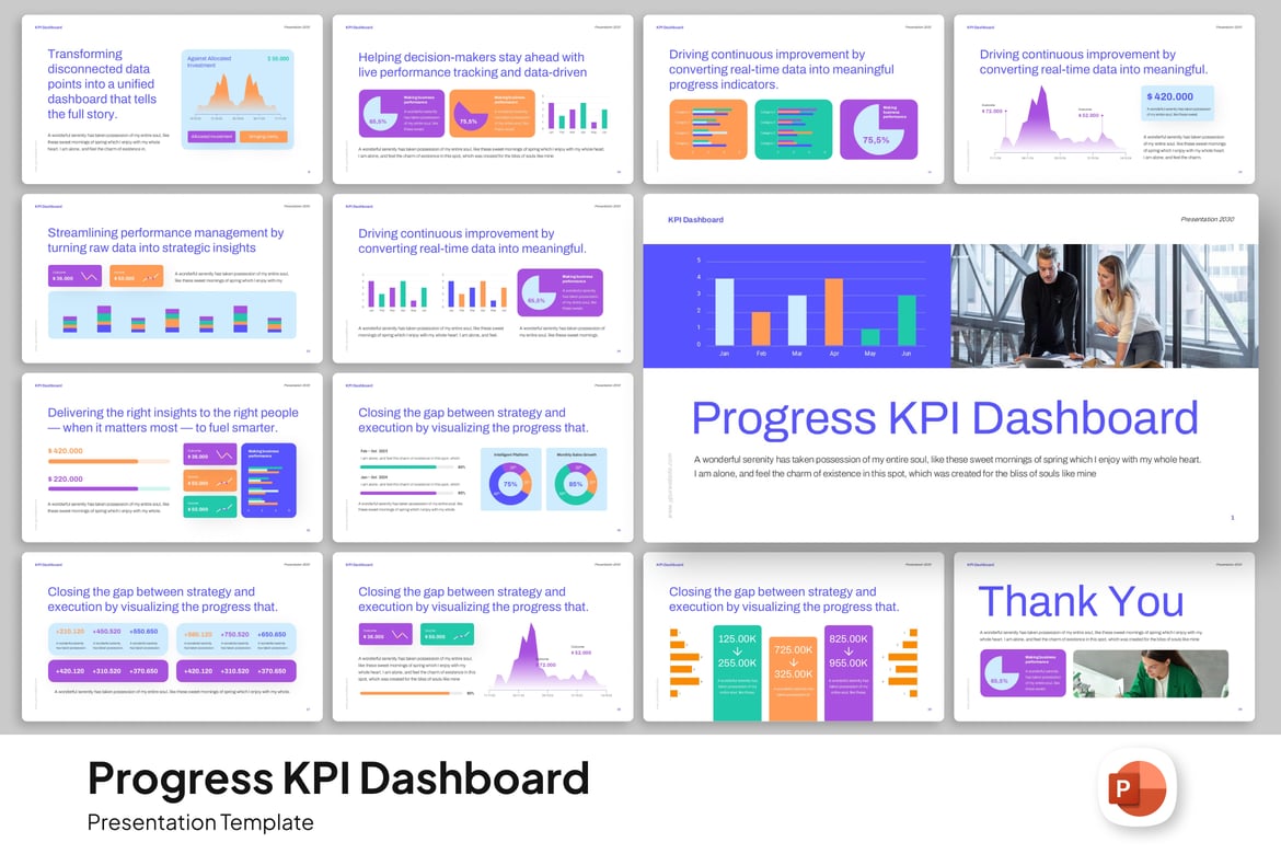 Template Presentasi PowerPoint Dashboard KPI Progress yang Menarik