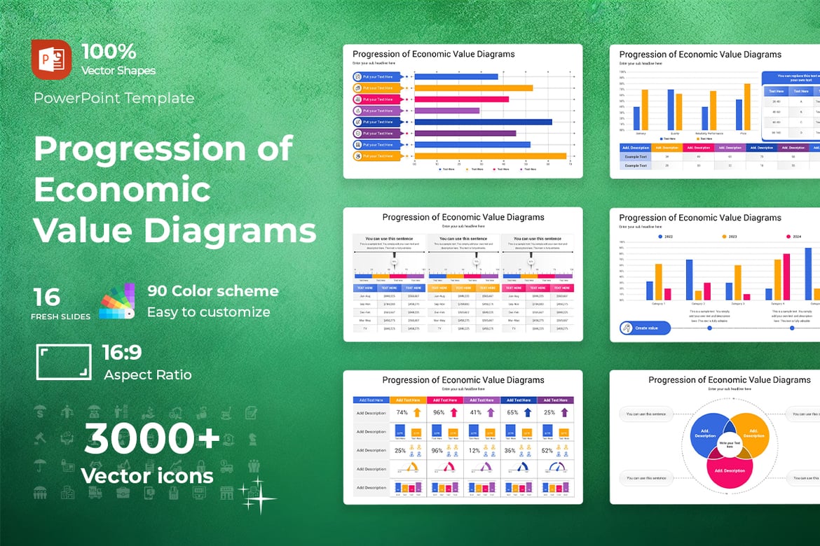 Template PowerPoint Diagram Progresi Nilai Ekonomi yang Menarik