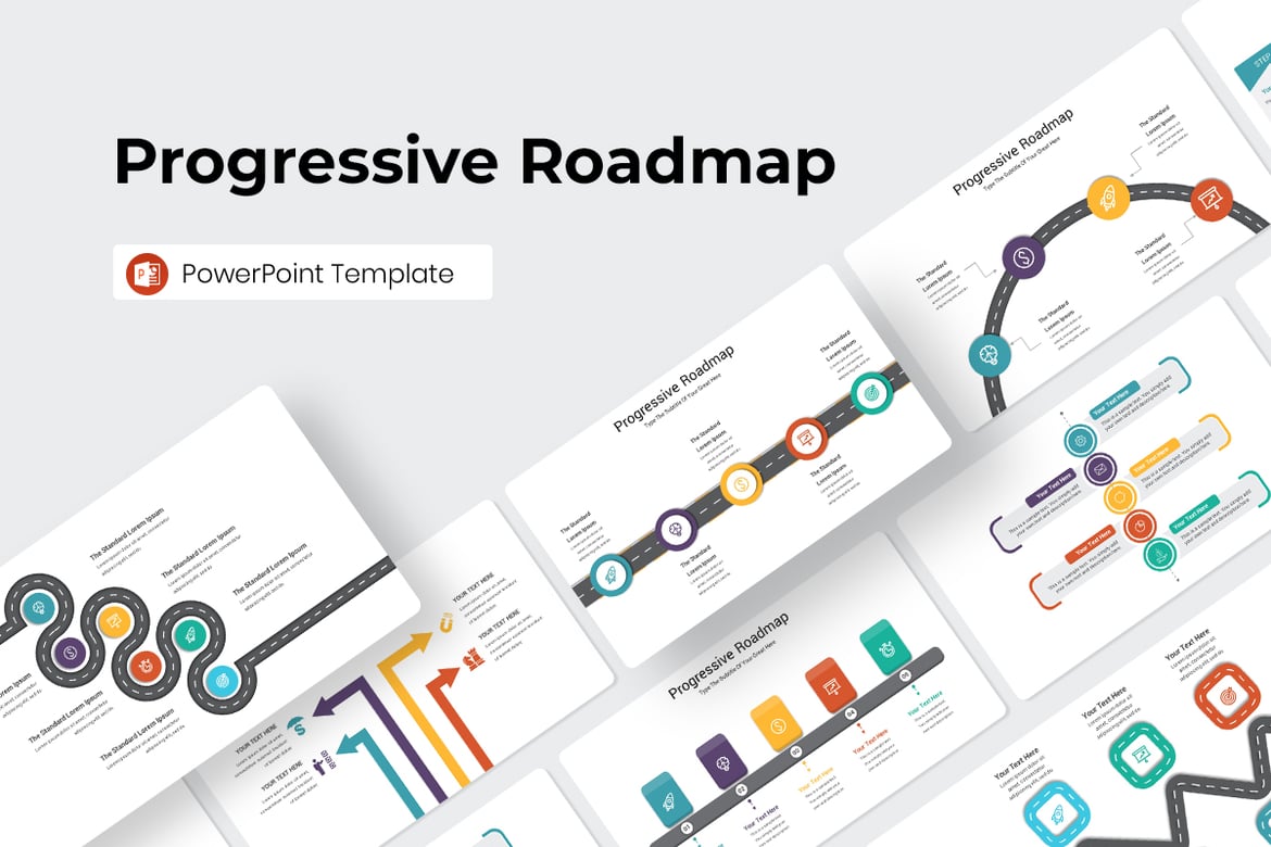 Template PowerPoint Peta Jalan Progresif yang Menarik