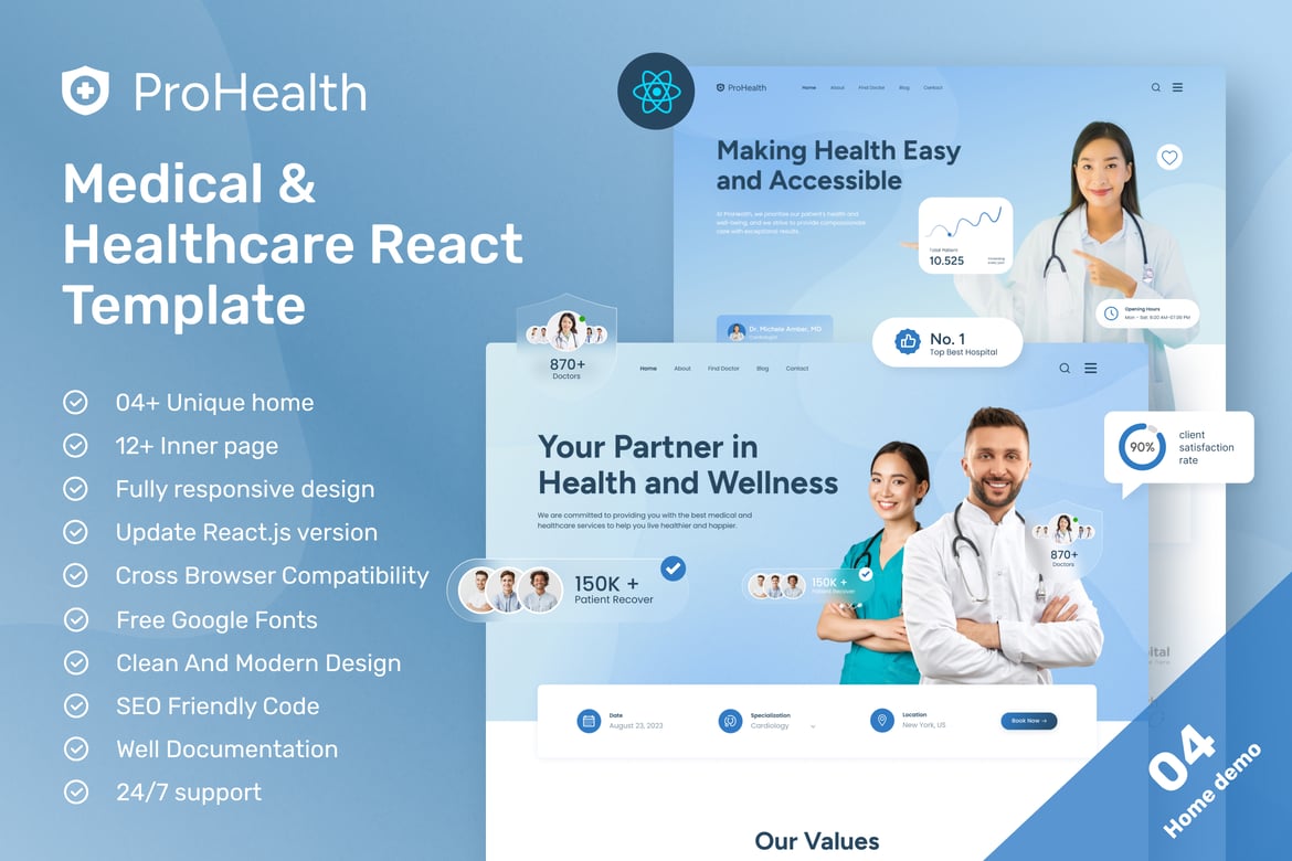 ProHealth - Template Website Medis dan Kesehatan ReactJS Modern