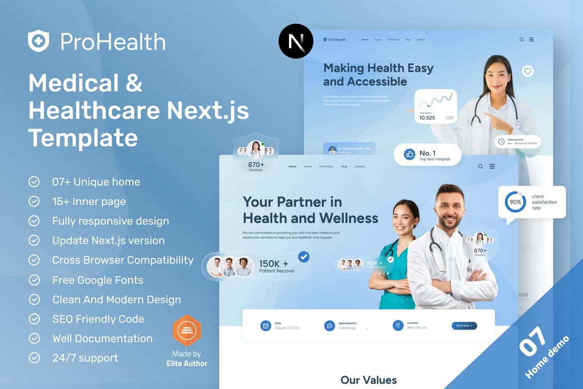 ProHealth - Template Website Medis dan Kesehatan Berbasis NextJS yang Modern