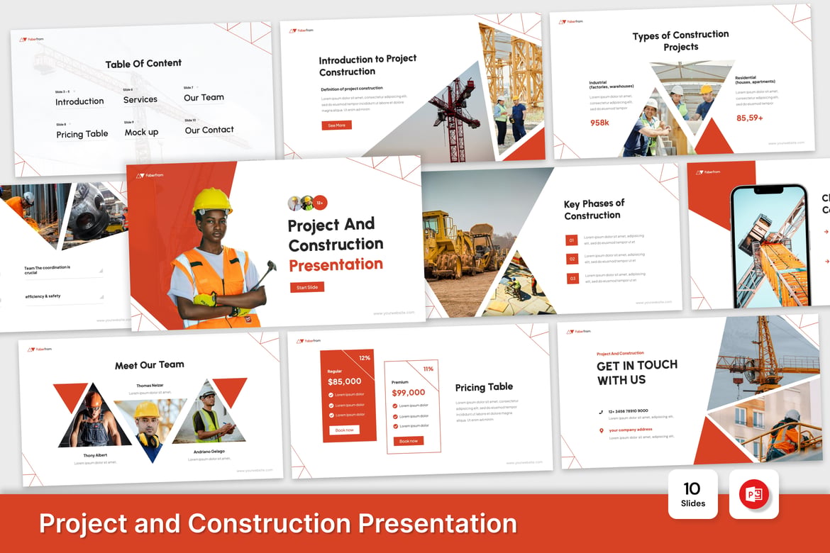 Template PowerPoint Presentasi Proyek & Konstruksi yang Menarik