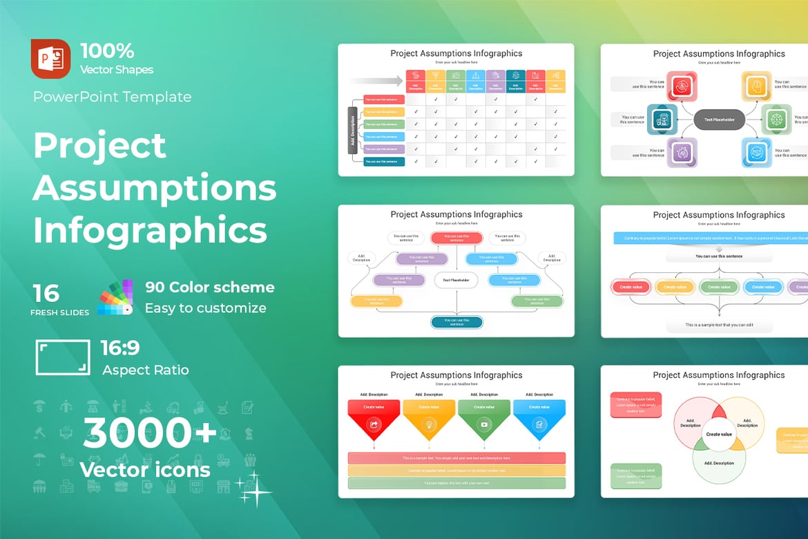 Template PowerPoint Infografis Asumsi Proyek yang Menarik