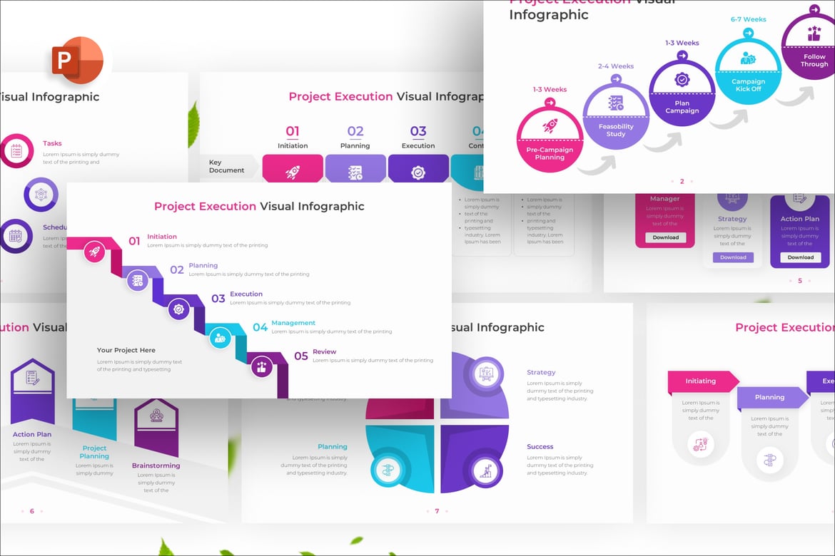 Template PowerPoint Infografis Eksekusi Proyek yang Menarik