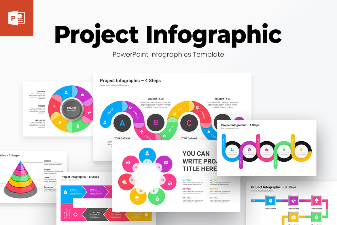 Template PowerPoint Infografis Proyek yang Menawan