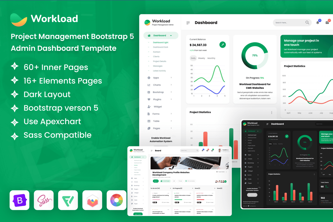 Template Dashboard Admin Manajemen Proyek Modern