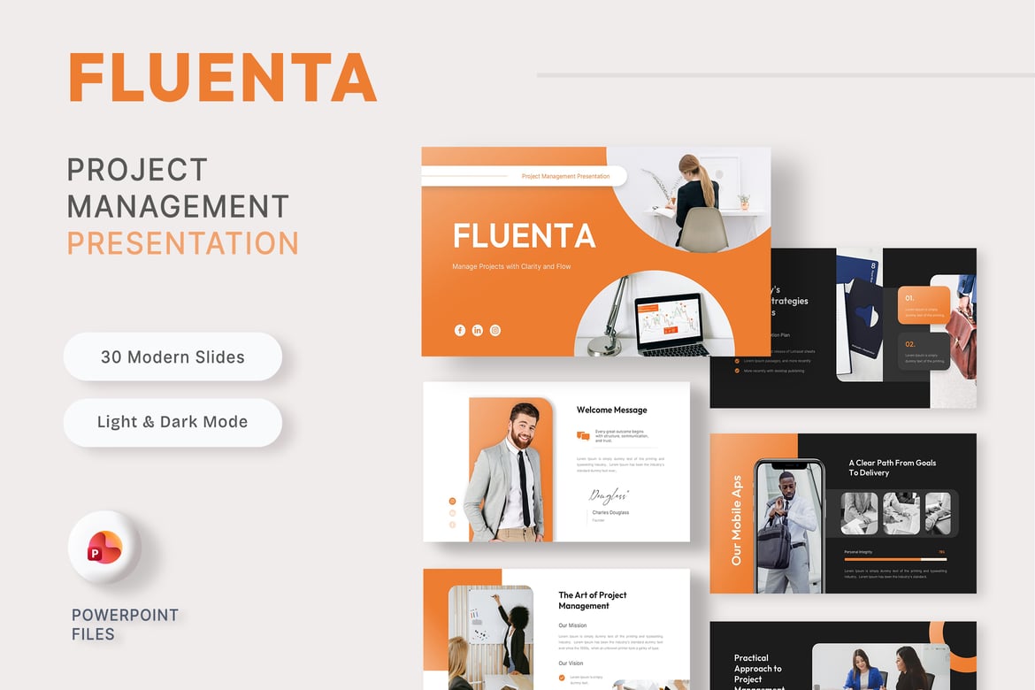 Template PowerPoint Manajemen Proyek Modern yang Energik