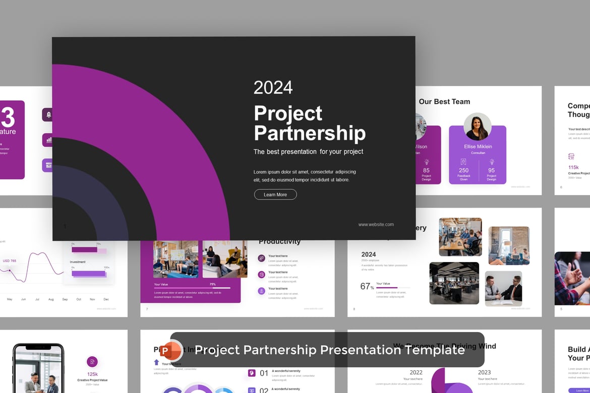 Template Presentasi PowerPoint Kemitraan Proyek yang Menarik