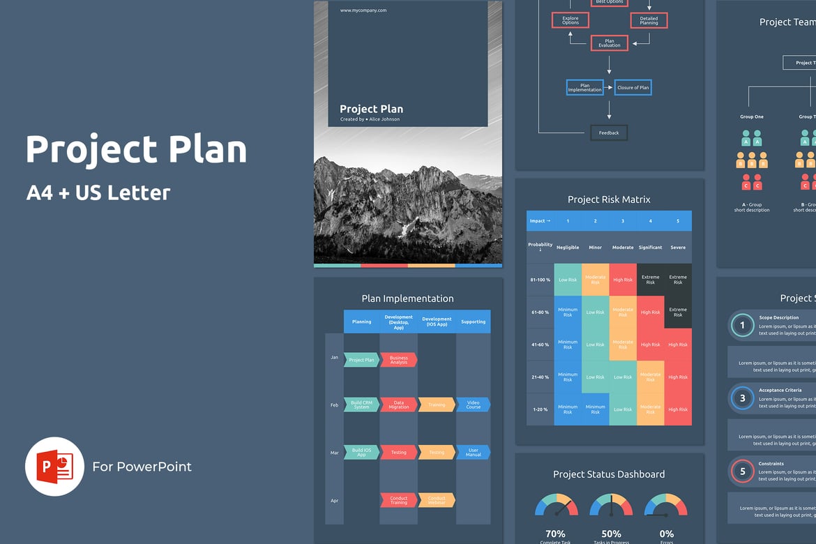 Template PowerPoint Rencana Proyek A4 Vertikal yang Menarik