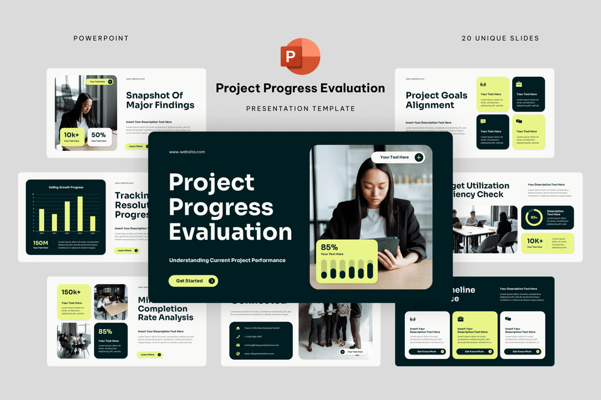 Template Presentasi PowerPoint Evaluasi Kemajuan Proyek yang Efektif