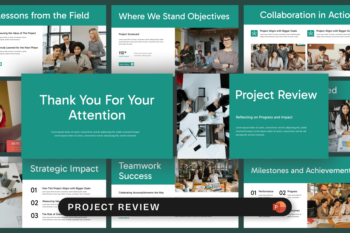 Template Presentasi PowerPoint Review Proyek yang Menarik