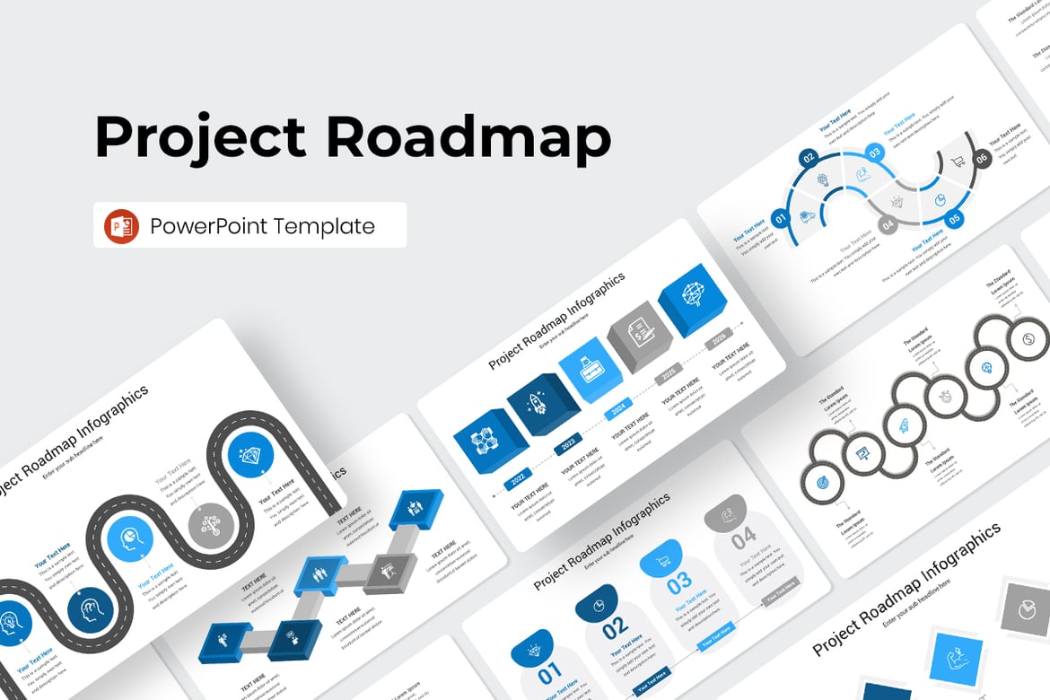 Template PowerPoint Peta Proyek yang Menarik
